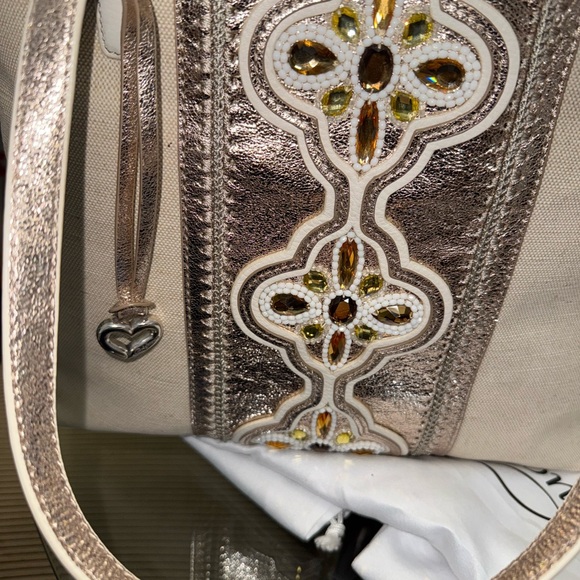 Brighton Tan and Gold Embellished Tote with suede dusty - Picture 12 of 12